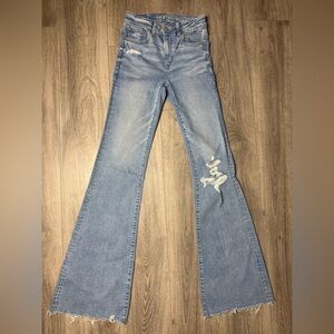 American Eagle Light Blue Distressed Flare Jeans